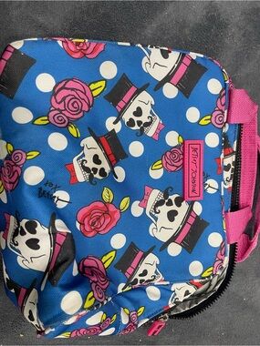 Betsey Johnson Blue Skull & Pink Rose Polka Dot Tote Bag